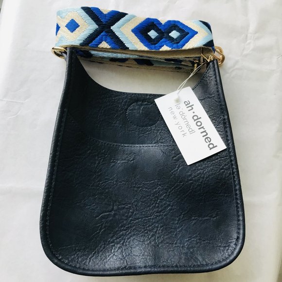 ahdorned Handbags - ahdorned messenger Crossbody bag guitar staps vegan leather Navy 9” W x 9.5”H